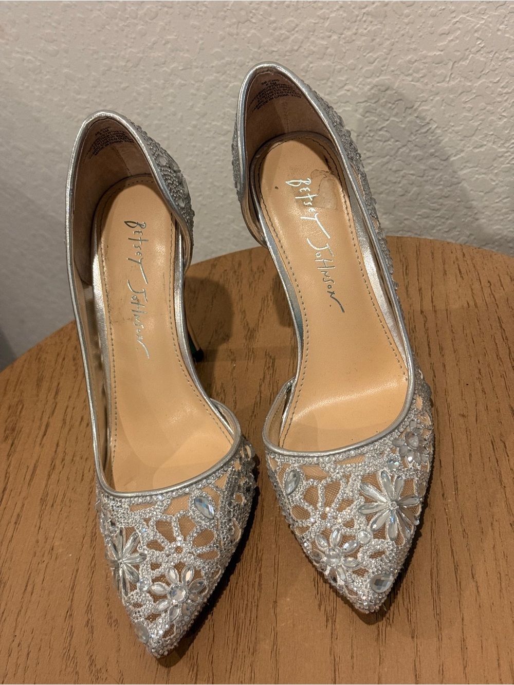 Betsey Johnson Silver Bridal Crystal Embellished Pointed-Toe Pumps - Picture 5 of 8